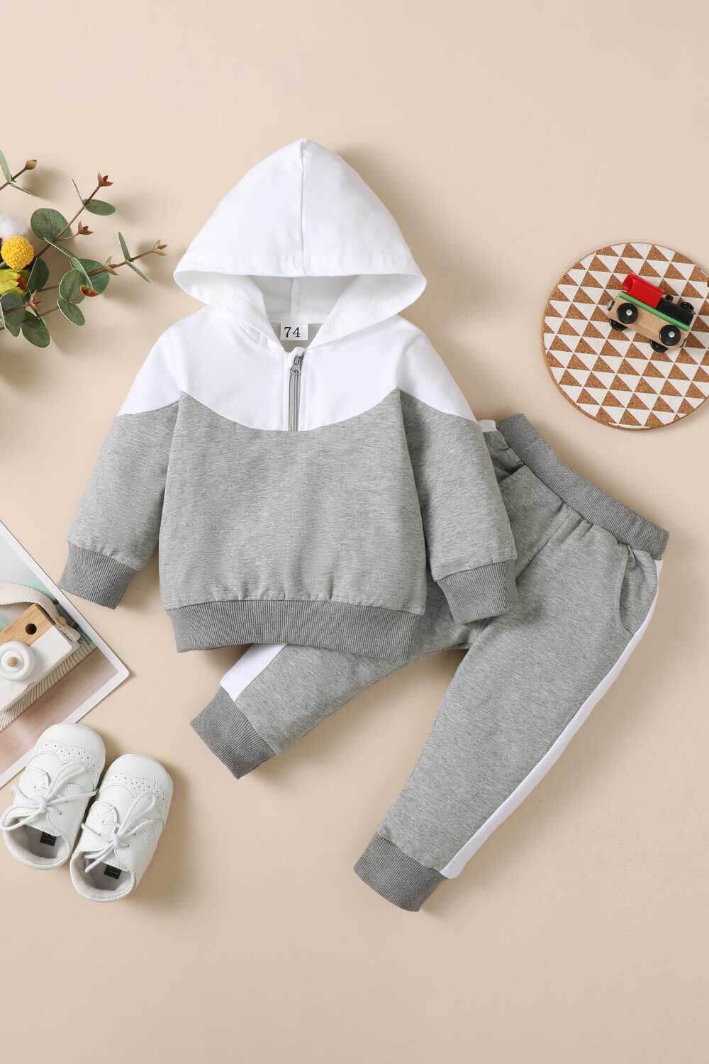 Baby Color Block Hoodie and Joggers Set