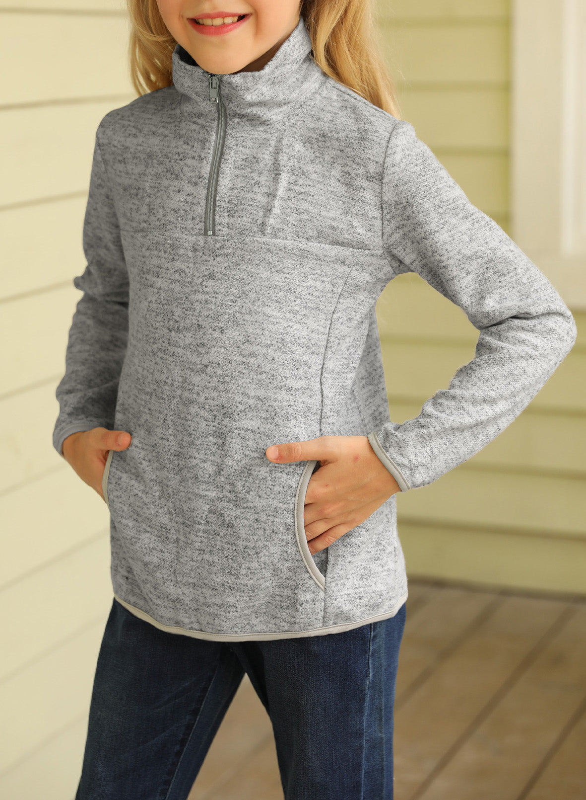 Kids Quarter-Zip Collar Sweatshirt with Kangaroo Pocket