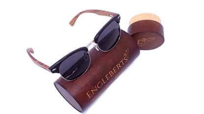 Real Walnut Wood Club Style Sunglasses With Bamboo Case, Polarized