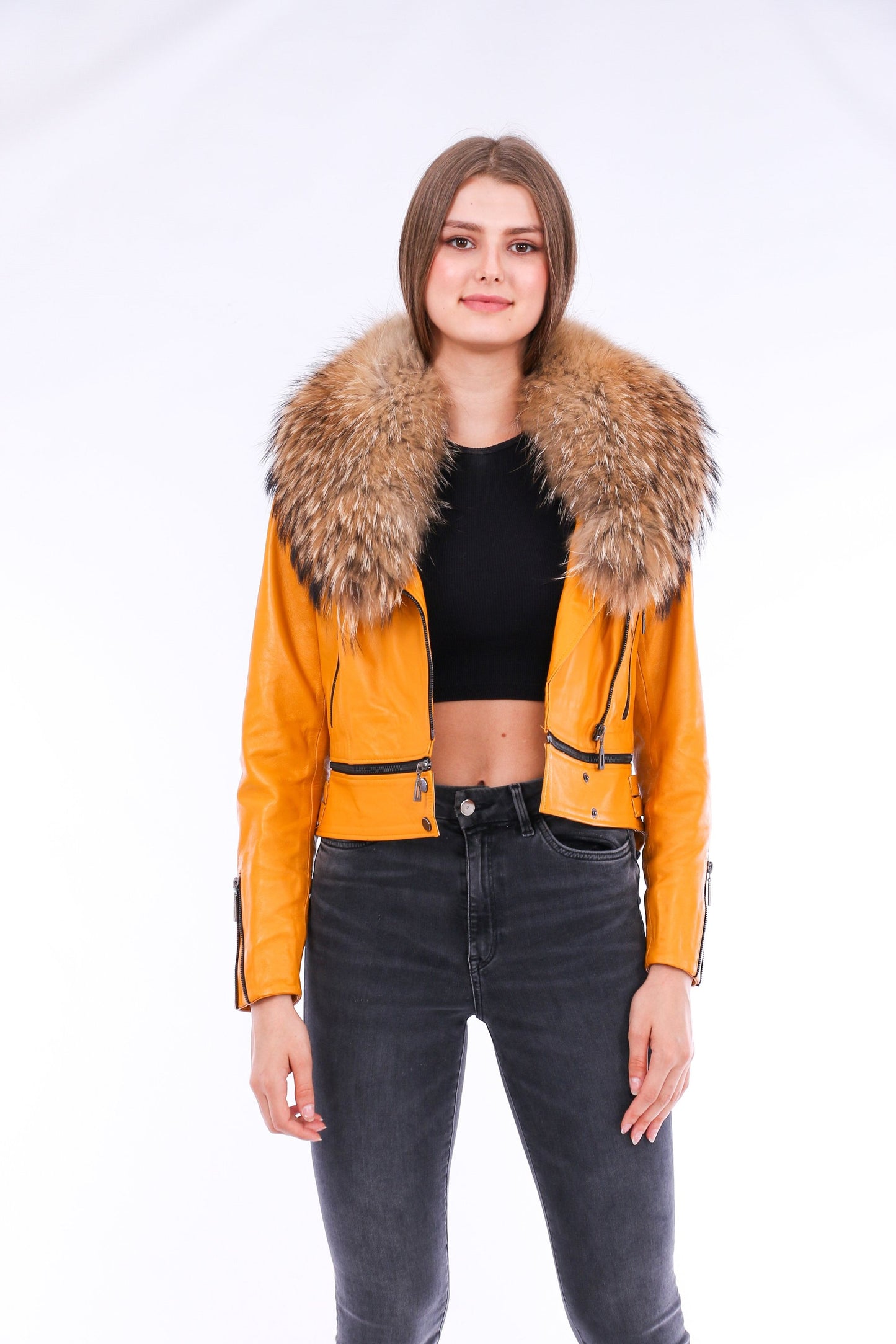 Buttagi Leather Biker Jacket - Yellow