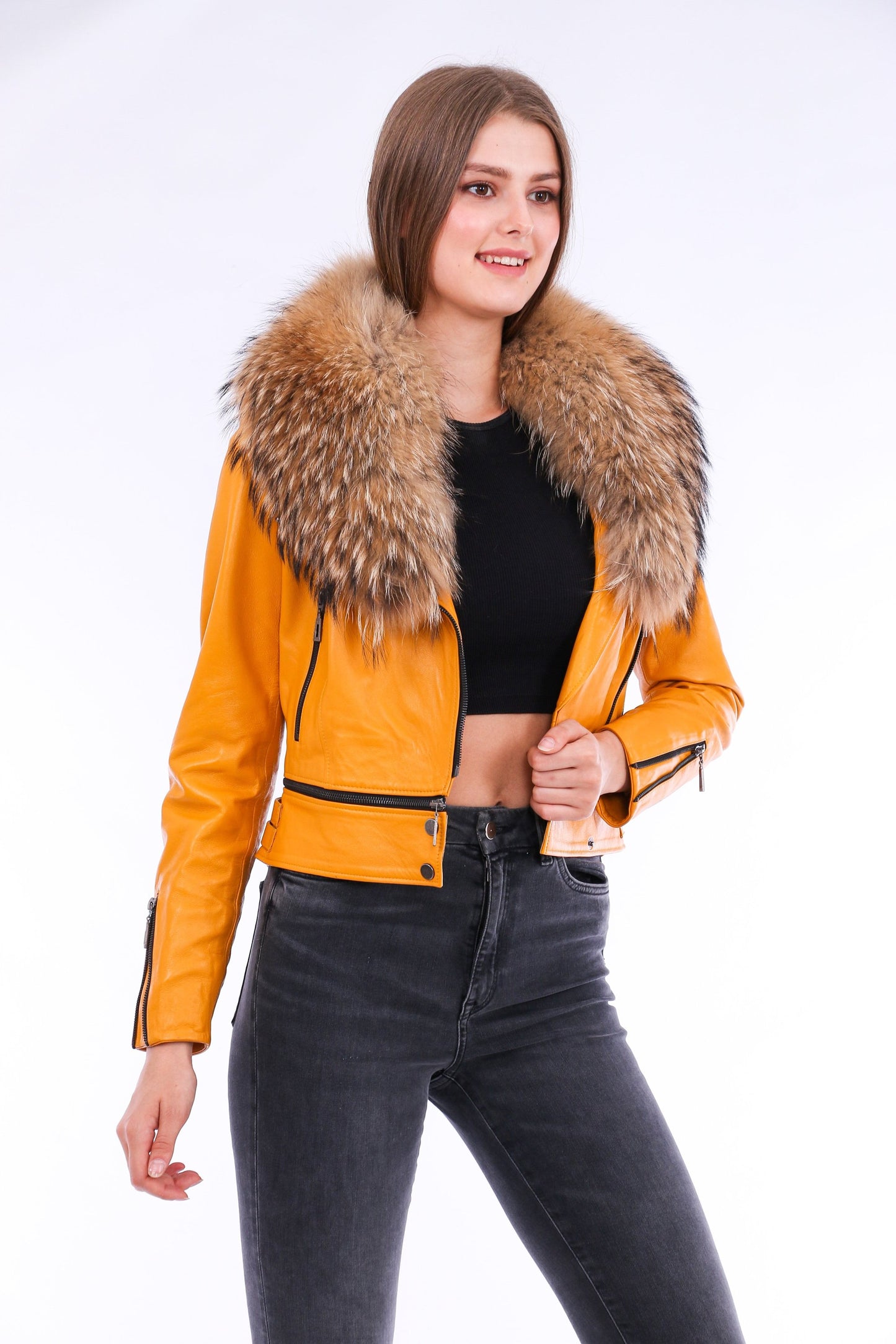 Buttagi Leather Biker Jacket - Yellow