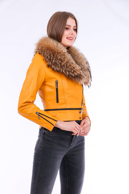 Buttagi Leather Biker Jacket - Yellow