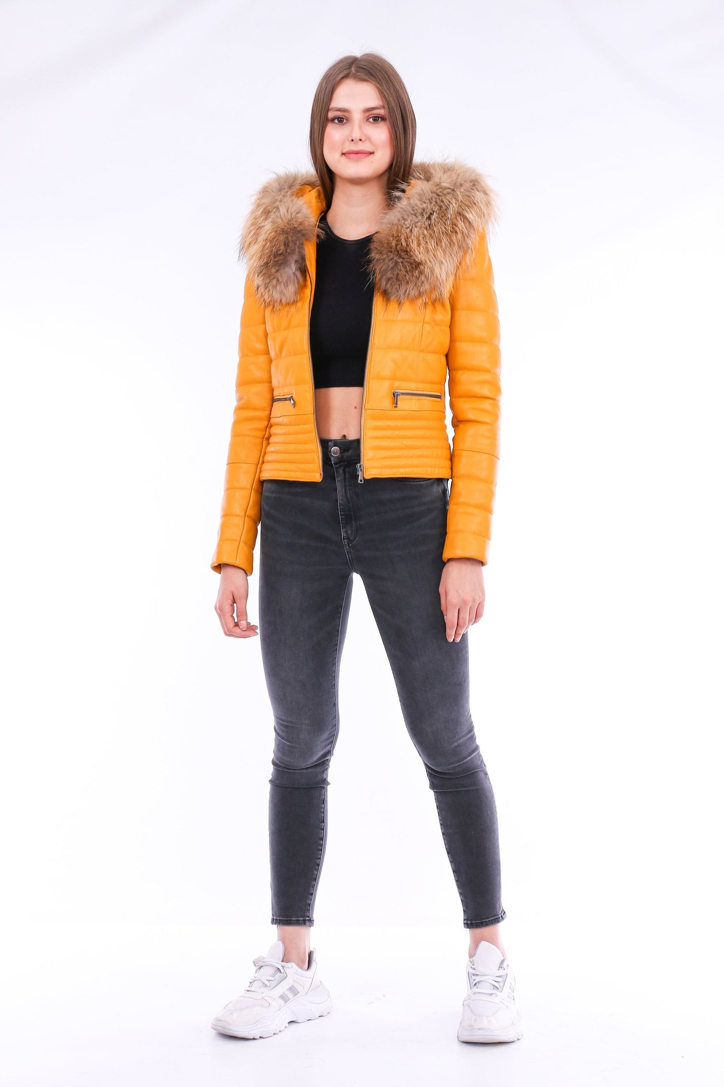 Buttagi Leather Biker Jacket - Yellow