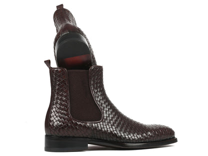 Paul Parkman Chocolate Brown Woven Leather Chelsea Boots