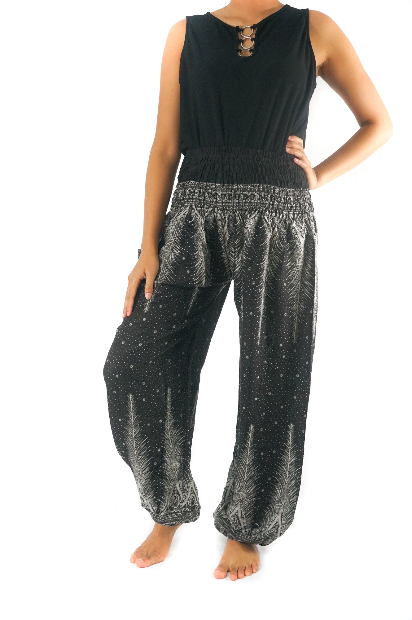 Black PEACOCK Women Harem Pants Boho Pants Hippie Pants