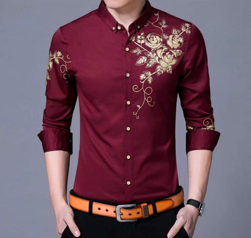 Mens Slim Fit Long Sleeve Floral Shirt