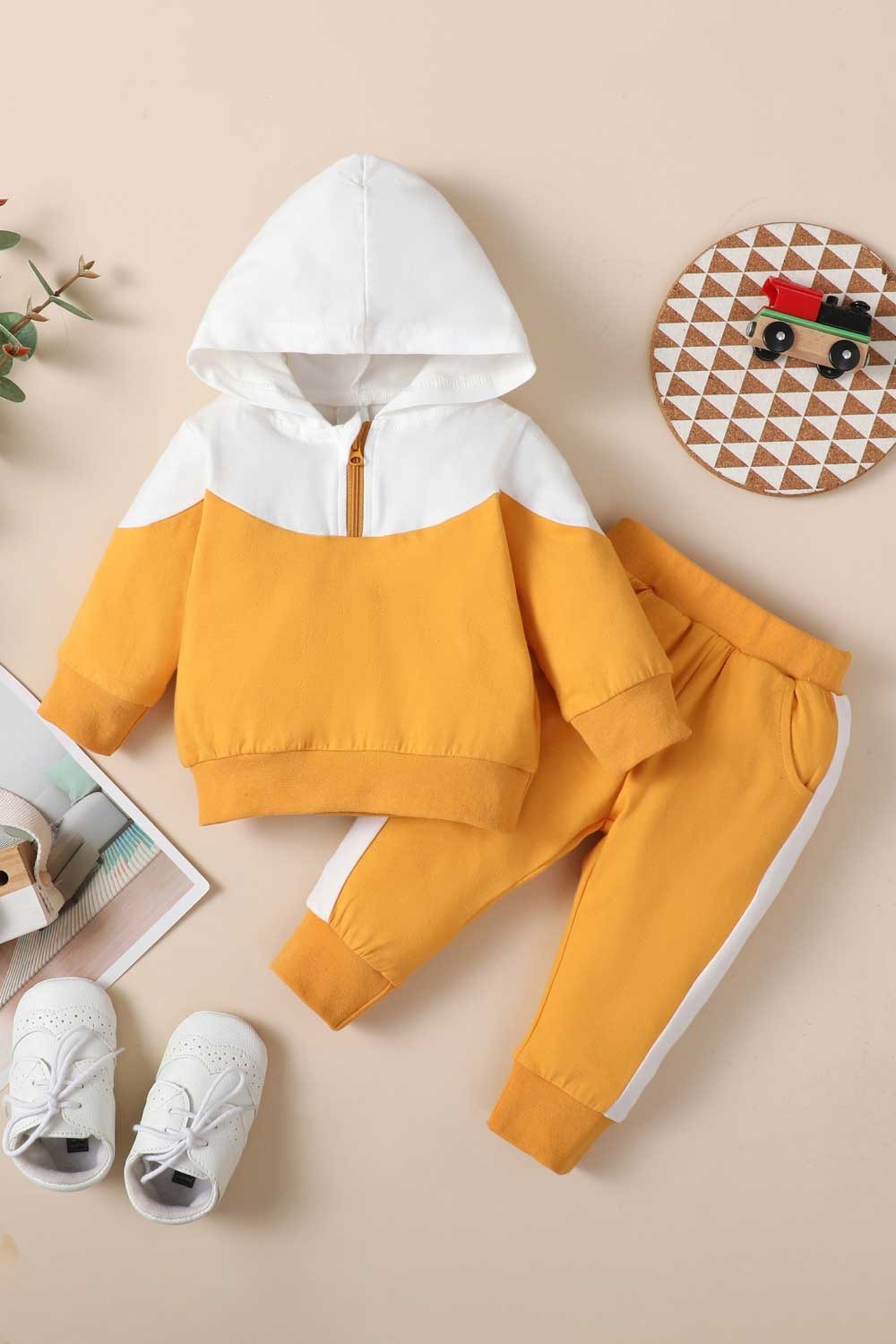 Baby Color Block Hoodie and Joggers Set